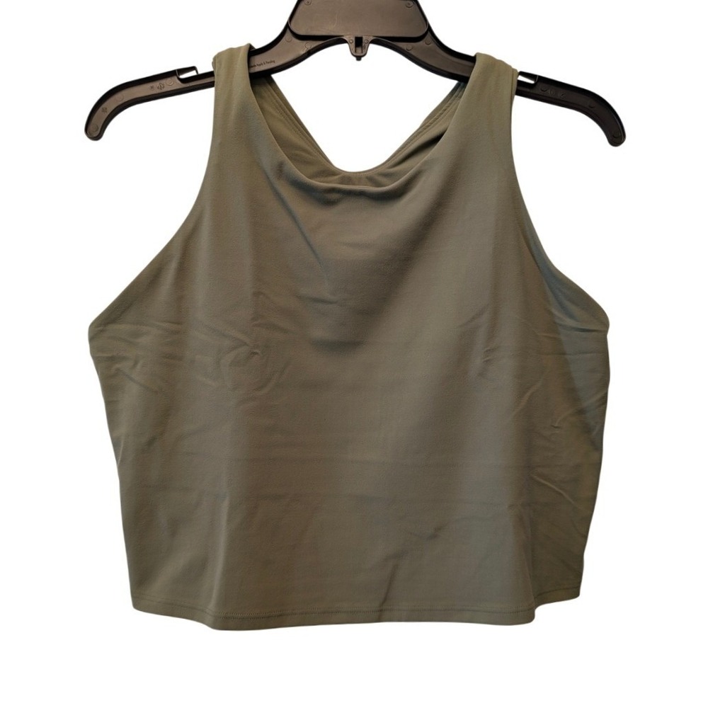 Athleta Womens Olive Green High Neck Racerback Crop Tank Top with Shelf Bra 1X